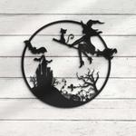 girl witch and cat metal sign witch signs halloween decoration for home 0
