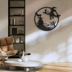 girl witch and cat metal sign witch signs halloween decoration for home 1