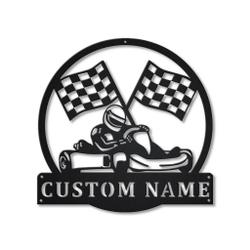 Go Kart Racing Metal Wall Art Personalized Metal Name Signs Home Decor Racing Sport Fan Gifts