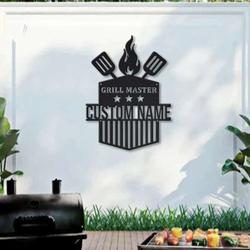 grill master bbq sign custom name bbq sign grilling gifts fire pit sign kitchen backyard patio decor 1