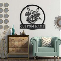 hair salon skull flower rock and roll beauty salon business custom metal sign 2