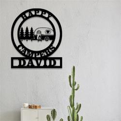 happy camper metal signs personalized metal name sign camping art outdoor decor 1