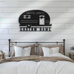 happy camper van metal wall art personalized metal name signs rv camping van sign decor for room funny camping signs 1
