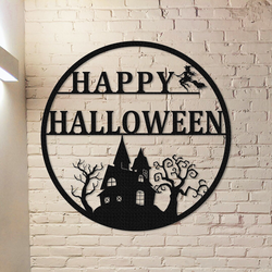 happy halloween metal sign witch flying on a broomstick signs halloween home decor 1