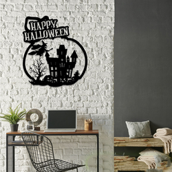 happy halloween metal sign witch haunted house sign halloween decoration for home 1