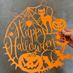 happy halloween pumpkin metal sign spooky pumpkin bat black cat sign halloween decoration for home 1