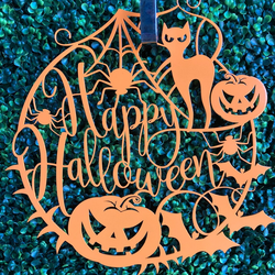 happy halloween pumpkin metal sign spooky pumpkin bat black cat sign halloween decoration for home 2