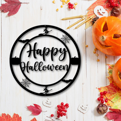 Happy Halloween Sign Pumpkin Bat Witch Wall Art Halloween Decoration for Home