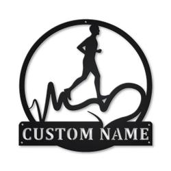 Heartbeat Running Metal Wall Art Personalized Metal Name Signs Home Decor Sport Lovers Gifts