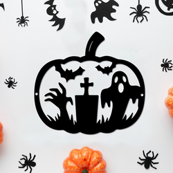 Horror Pumpkin Halloween Metal Wall Art Ghost Boo Signs Halloween Decoration for Home