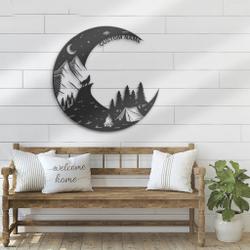 howling wolf on the moon metal art personalized metal name sign campfire camping sign decor for room funny camping signs 2
