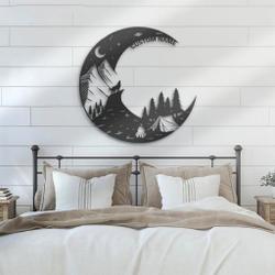 howling wolf on the moon metal art personalized metal name sign campfire camping sign decor for room funny camping signs 3
