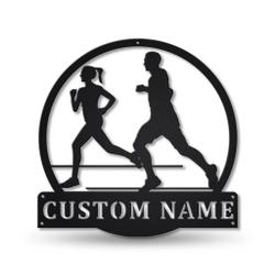Jogging Metal Wall Art Personalized Metal Name Signs Home Decor Sport Lovers Gifts