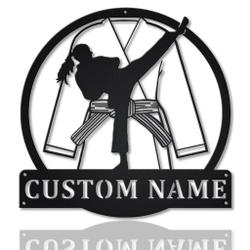 Karate Girl Metal Wall Art Personalized Metal Name Signs Home Decor Sport Lovers Gifts