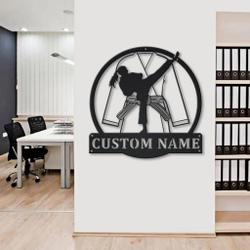 karate girl metal sign personalized metal name signs home decor sport lovers gifts 1