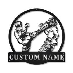 Kickboxing Sport Metal Wall Art Personalized Metal Name Signs Home Decor Sport Lovers Gifts