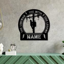 lineman metal art wall decor custom lineman name sign the lineman the myth the legend home decor art gift for dad 2
