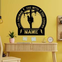 lineman metal art wall decor custom lineman name sign the lineman the myth the legend home decor art gift for dad 3