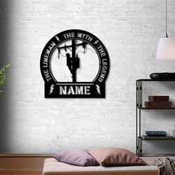 lineman metal art wall decor custom lineman name sign the lineman the myth the legend home decor art gift for dad 4