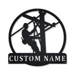 lineman monogram job gift linework home office decor custom metal sign 0
