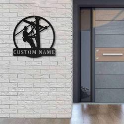 lineman monogram job gift linework home office decor custom metal sign 2