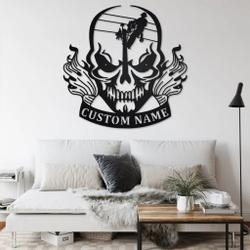 lineman skull metal art personalized metal name sign custom lineman name sign gift for dad 1