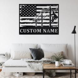 lineman usa flag metal art personalized metal name signs decor home lineman gifts for dad 1