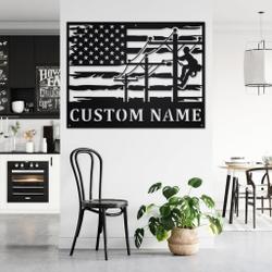 lineman usa flag metal art personalized metal name signs decor home lineman gifts for dad 2