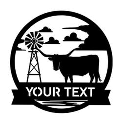 longhorn windmill metal sign personalized metal name sign housefarm decor 1