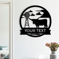 longhorn windmill metal sign personalized metal name sign housefarm decor 2