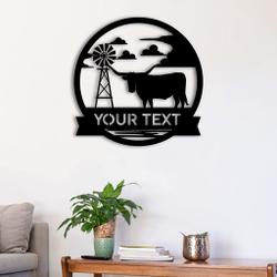 longhorn windmill metal sign personalized metal name sign housefarm decor 3