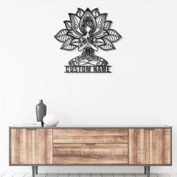 lotus mandala yoga girl metal wall art personalized metal name signs namaste yoga room decor 1