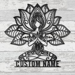 lotus mandala yoga girl metal wall art personalized metal name signs namaste yoga room decor 2