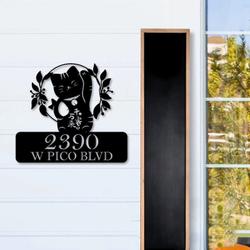 lucky cat welcome sign cat address sign house number plaque custom metal signs 1