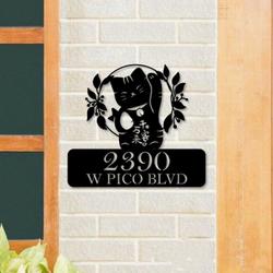 lucky cat welcome sign cat address sign house number plaque custom metal signs 2
