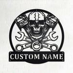 mechanic engine skull personalized metal sign custom name garage workshop decor 0