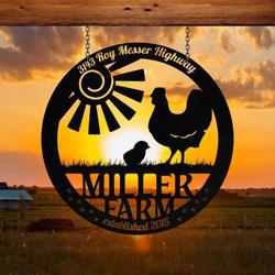 metal farm sign hen chicken monogram farmhouse outdoor personalized wall decor 2