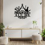 nail salon personalized shop name beauty salon floral monogram custom metal sign 0