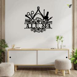 nail salon personalized shop name beauty salon floral monogram custom metal sign 1