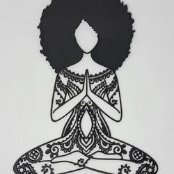 Namaste Afro Girl Metal Wall Art Laser Cut Metal Wall Art Yoga Room Decor Gift for Women