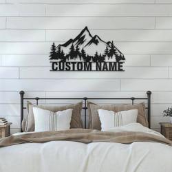 nature mountain forest metal art personalized metal name sign hiking decor camper decoration 1