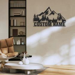 nature mountain forest metal art personalized metal name sign hiking decor camper decoration 2