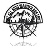 not all who wander are lost camping compass metal wall decor mountain scenery home living decor custom metal sign 0