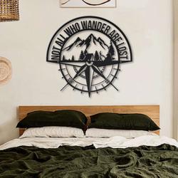 not all who wander are lost camping compass metal wall decor mountain scenery home living decor custom metal sign 2