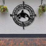 orca wall art personalized metal signs coordinates compass metal sign nautical beach theme house decor 0