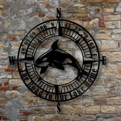 orca wall art personalized metal signs coordinates compass metal sign nautical beach theme house decor 1