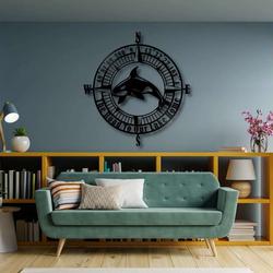 orca wall art personalized metal signs coordinates compass metal sign nautical beach theme house decor 2