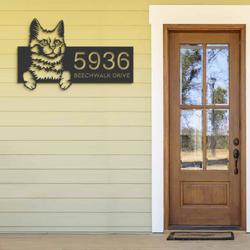 peeking turkis angora cat address sign house number plaque custom metal signs 1