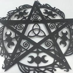 pentegram triple moon metal wall art laser cut metal sign gothic satan symbol art decor 3