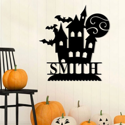 Personalied Haunted House Spooky Metal Wall Art Custom Family Name Welcome Sign Halloween Decor Home